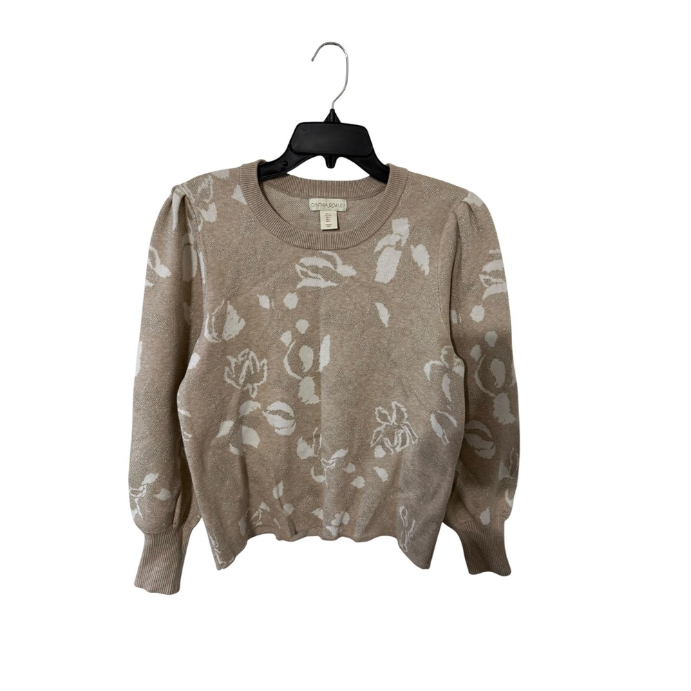 Beige Floral Crewneck Sweater